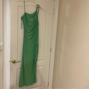 LM Collection Light Green One-Shoulder Dress - Sequin-Embellished Side Ruching